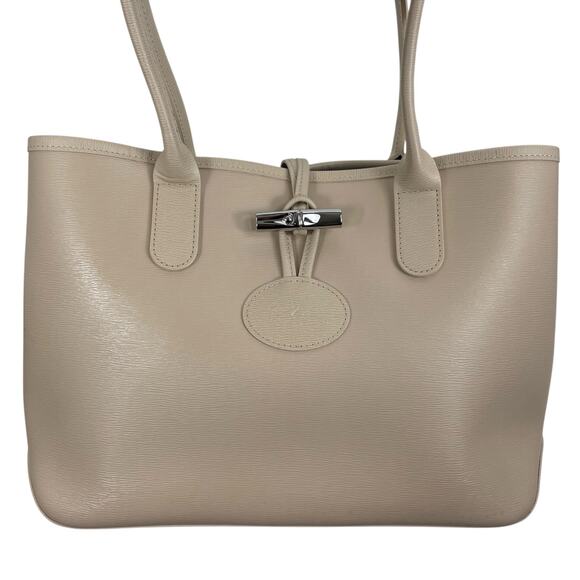 Longchamp Roseau Toggle Leather Tote Shoulder Bag Paper Beige - Picture 8 of 15